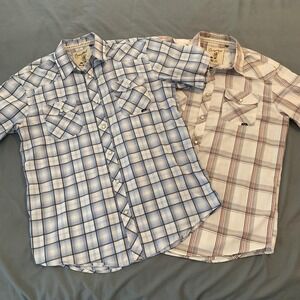 Coastal Shirt Lot Mens Large Multicolor Plaid Western Pearl Snap Short Sleeve
